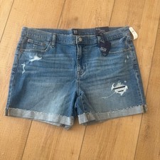 NWT GAP Denim Mid Rise Distressed Dark Wash Jean Shorts Stretch Women  s 14T 5  