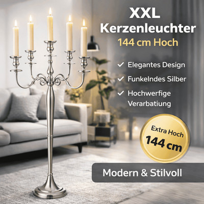 Kerzenständer XXL 5-armig Hochwertiger Kerzenleuchter Silber Kandelaber 144cm