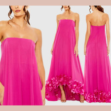 NWD Mac Duggal [ 12 ] 13001 Strapless Flare Feather Hem GownFuchsia Pink J2041