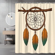 Dreamcatcher Shower Curtain with Colorful Feathers and Bohemian Style