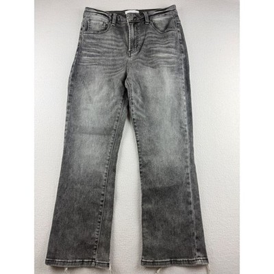 Risen Jeans Women's Gray High Rise Flare Distressed Raw Hem Jeans 11/30