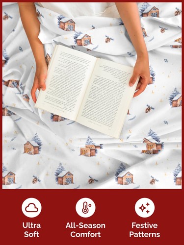 Twin Christmas Home Sheet Set - Holiday Xmas Pattern Bedding - Deep Pockets - Afbeelding 3 van 7