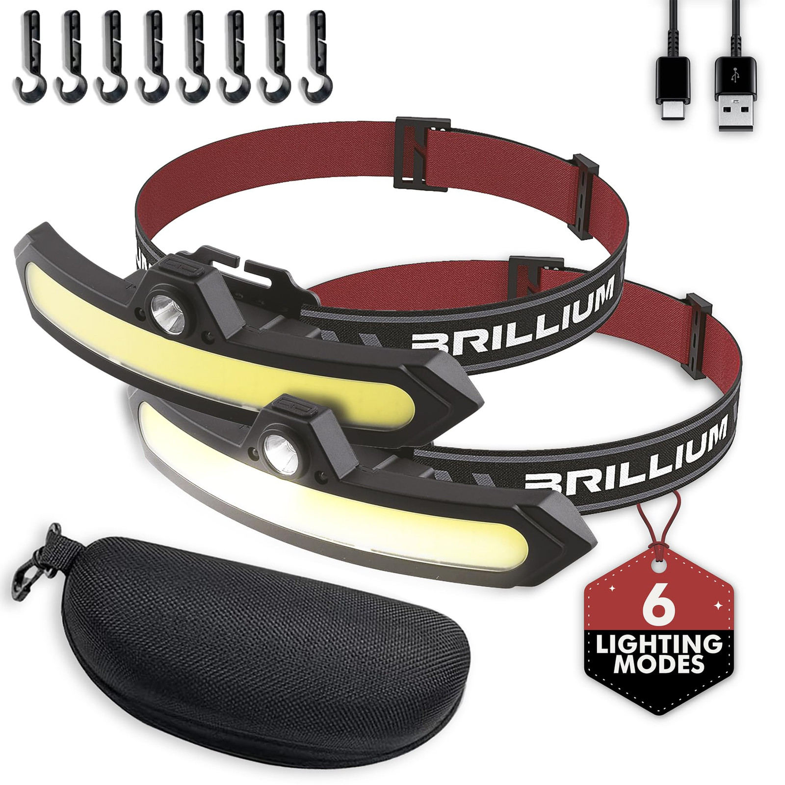 2 Pack LED headlamp rechargeable, 1200 mAh battery head lamp with 6 lightning...