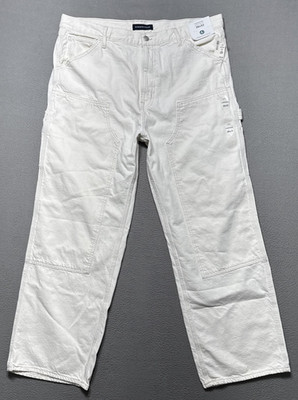 Aeropostale Carpenter Double Knee Jeans Mens Sz 38x32 White Painter Hammer Loop