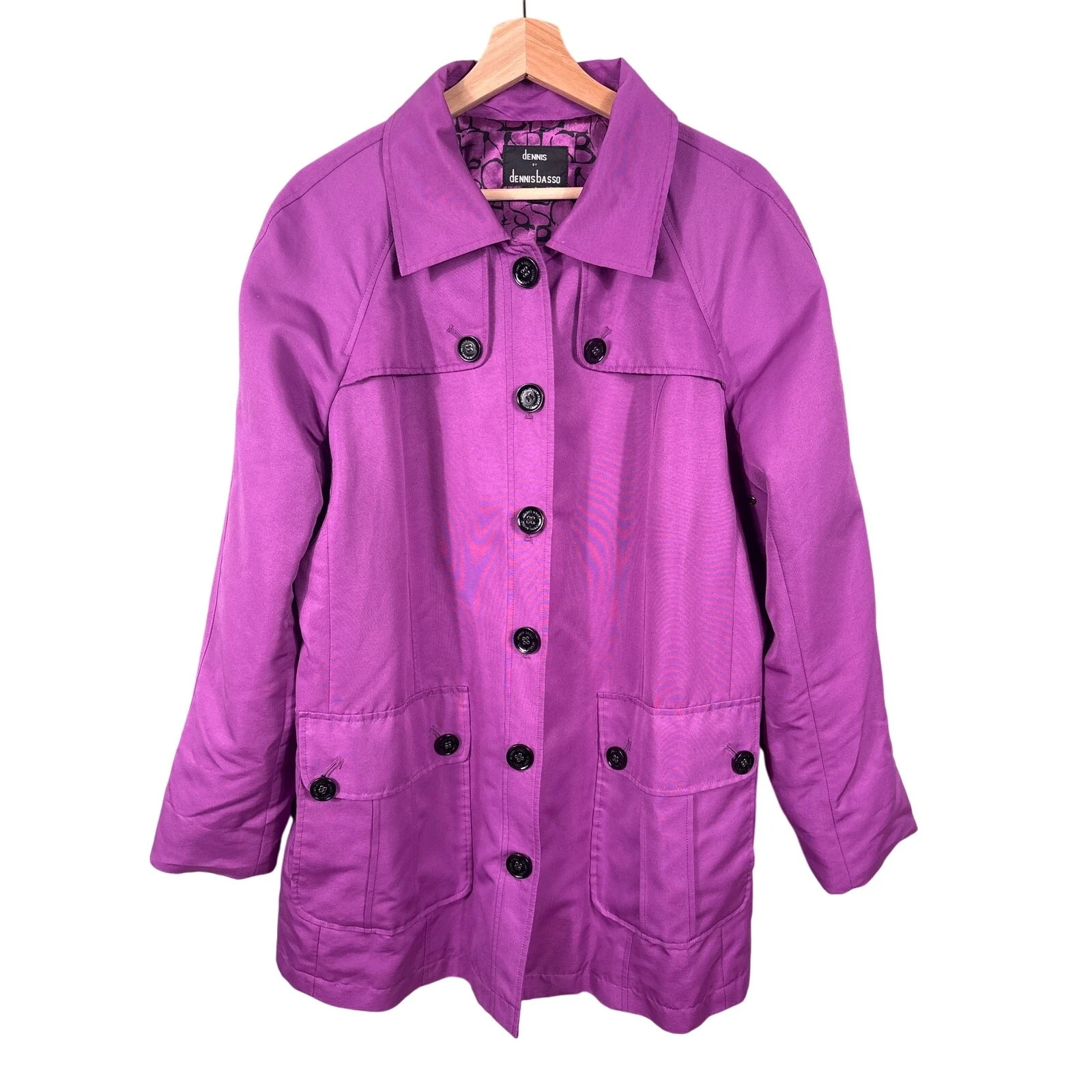 Dennis Basso Women's Large Purple Lined Rain Coat Jacket