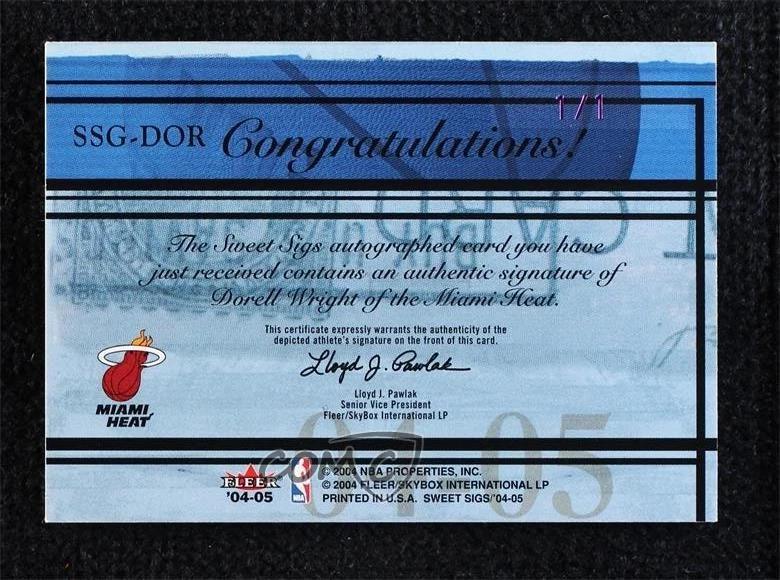 Fleer Sweet Sigs Masterpiece 2004 1/1 Dorell Wright #SSG-DOR novato automático RC 2d0 Foto 2 de 3