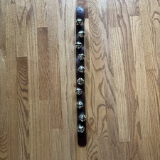 Vintage Chrome Sleigh Bells 30” Leather Strap 10 Bells Christmas Door Decoration