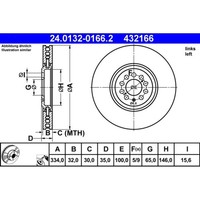 Bremsscheibe ATE 24.0132-0166.2 FüR VW Audi Golf IV TT
