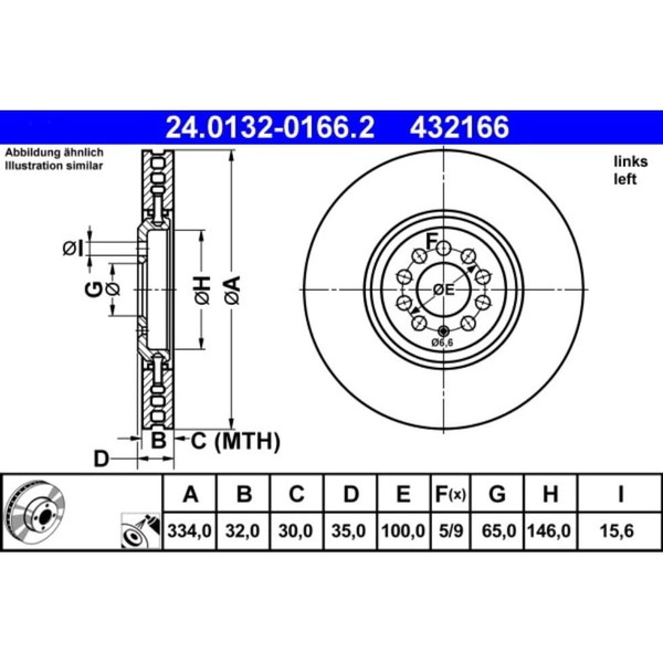 Bremsscheibe ATE 24.0132-0166.2 FüR VW Audi Golf IV TT-image
