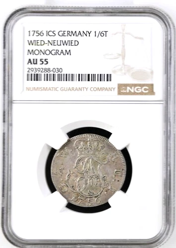 1756 ICS German States Wied Neuweid 1/6 Thaler, NGC AU 55, KM-63, Germany