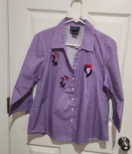 Las Olas Ladies Red Hat Society Blouse Size S Purple Gingham 3/4 Sleeves Sk1