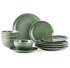 Ceramic Dinnerware Sets for 4, 12 Pieces Handpainted Plates and Bowls Set, Sc...