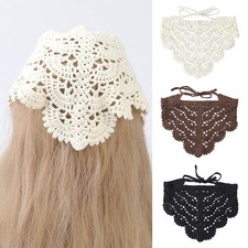 Crochet Head Wrap Knitted Hair Scarf Head Kerchief Bandana Triangle Tie Back  