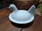Vintage Chicken Hen On Nest Covered Candy Dish Milk Indiana Glass