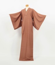 Vintage Silk Edo Komon Kimono Robe Brown Same Komon Pattern Lined 2606081