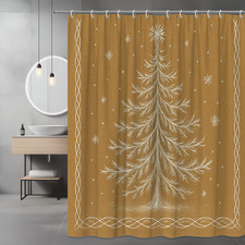Christmas Tree Shower Curtain - White Design on Brown Background