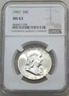 1957 P Franklin Half Dollar NGC MS63 Frosty Just Graded New Holder #B234E