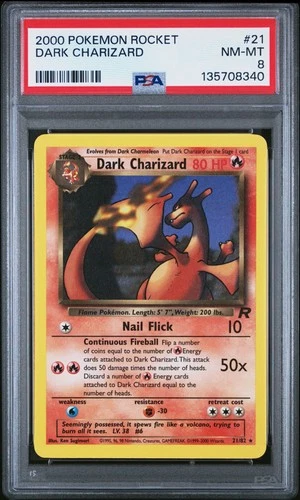 2000 POKEMON ROCKET #21 DARK CHARIZARD PSA 8