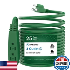 K KASONIC 25ft 3 Outlet 16/3 SJTW Grounded Indoor Outdoor Extension Cord UL List