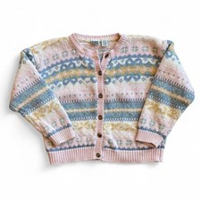 90s Vintage Pastel Fair Isle Knit Cardigan   Cottagecore Soft L