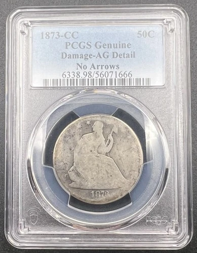 1873-CC Seated Liberty Half Dollar Rare No Arrows AG Details PCGS Scarce Carson