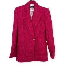 Zara Hot Pink Tweed Blazer Blogger  s Favorite Size S Shoulder Pads Structured