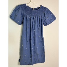 Old Navy Blue Floral Embroidered Smocked Mini Shift Dress Short Puff Sleeve XS