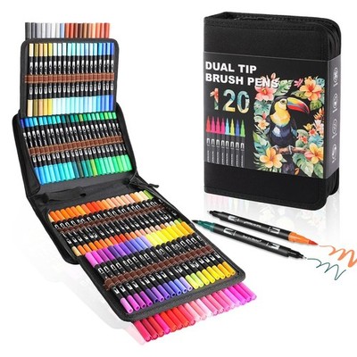 Dual Tip Markers Brush Art Set Fine & Brush Tips for Coloring 120 Colors