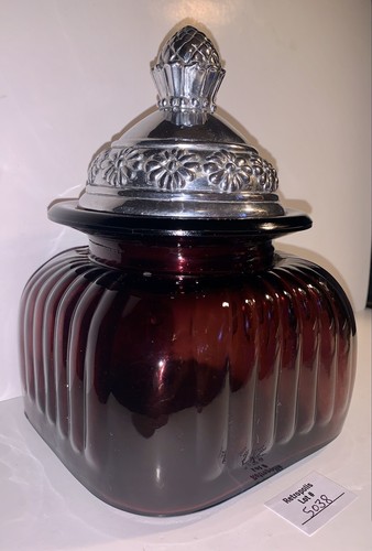 Artland Dark Amethyst Plum Purple Ribbed Glass Canister Apothecary Jar Vintage