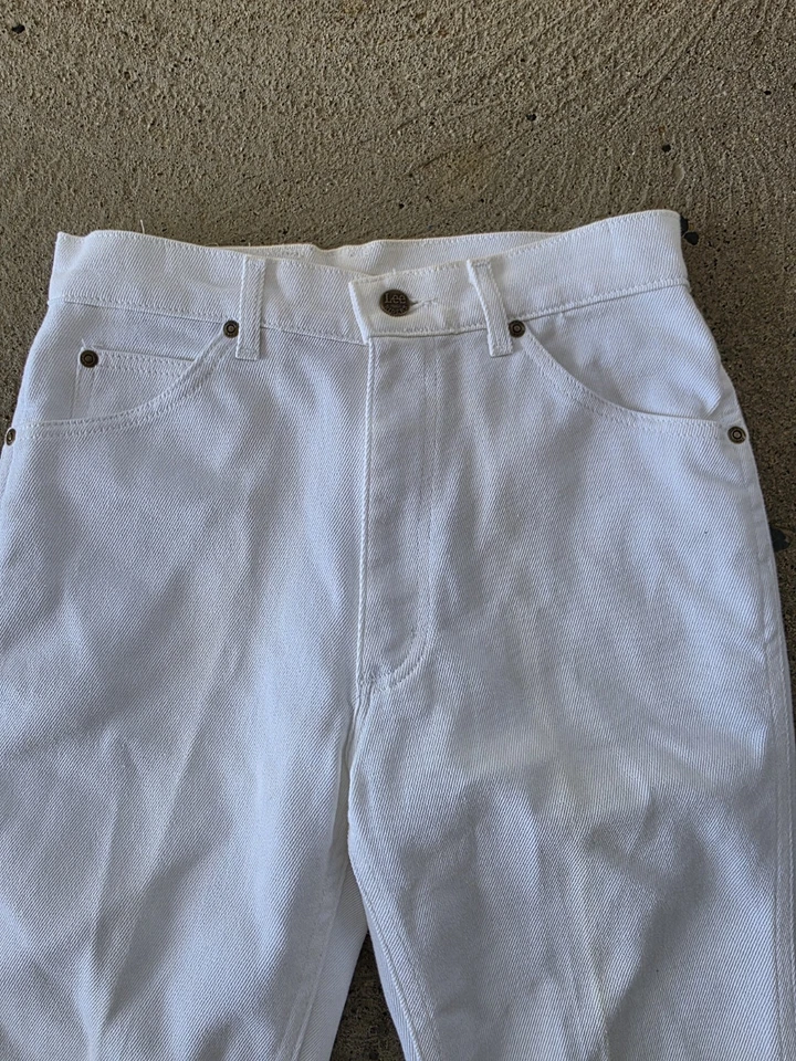 Pantalones de mezclilla Lee Jeans blancos vintage 30x34 raros hechos en unión sin usar Foto 4 de 4