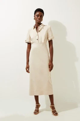 Karen Millen Shirt Midi Dress UK10 in Tan RRP £129 - Image 1 of 4