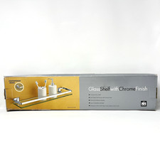 Wall Mounted Glass Shelf Chrome Bathroom Storage Organizer Easy Install NEW