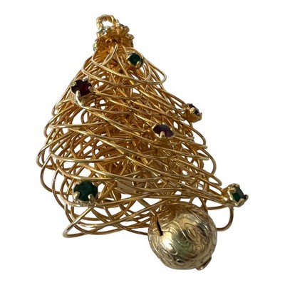 Eisenberg Ice Christmas Pin Brooch 2'' Red Green Clear Rhinestones 1999 JB4-1428