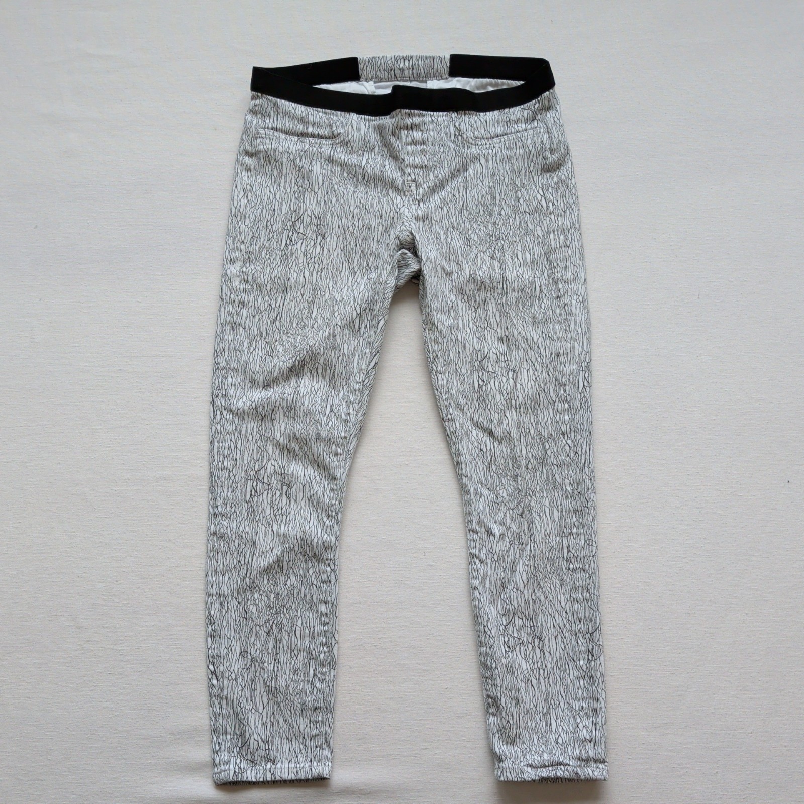 Helmut Lang Ankle Denim Pants Lightning Wash Ridge B&W Pull-on Leggings 27