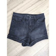 Kendall Kylie The Drifter High Rise Denim Shorts Black Frayed cuffed Hem 5/27