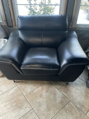 Black Faux Leather Contemporary Armchair High Back With Cushions