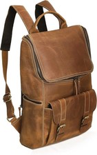 Full Grain Leather Backpack 17" Laptop Bag Vintage Travel Rucksack for Men