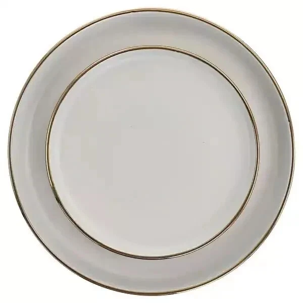 Elama Louis 16 Piece Stoneware Dinnerware Set in Matte Slate with Gold Rim - Image 4 of 4