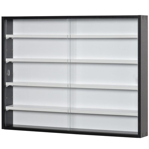 HOMCOM 5-Tier Wall Display Shelf Unit Cabinet w/ Shelves Glass Doors Black/White - Picture 1 of 11