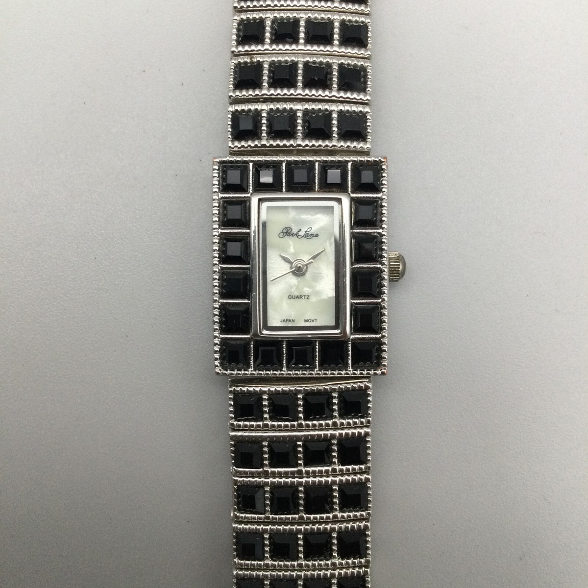 Park Lane Watch Women 20mm Silver Tone Black Crystals MOP 