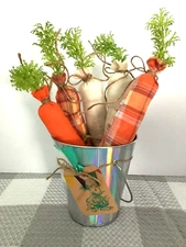 PRIMITIVE MULTI- CaRRoTS SET OF 5 - APPROX 10.5 IN, IN SILVER BUCKET BOWL FILLER