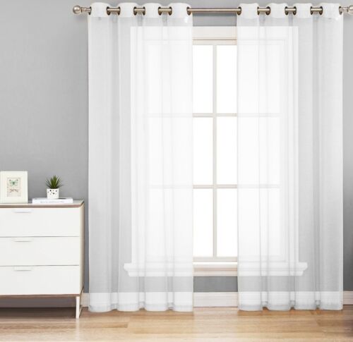 2PC GROMMET SOLID VOILE SHEER PANEL WINDOW CURTAIN TREATMENT DRAPE NEW ...