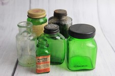 GREEN GLASS BOTTLES - LOT OF 6 - Saltpeter, Penetro, Parker, McKesson - Vintage