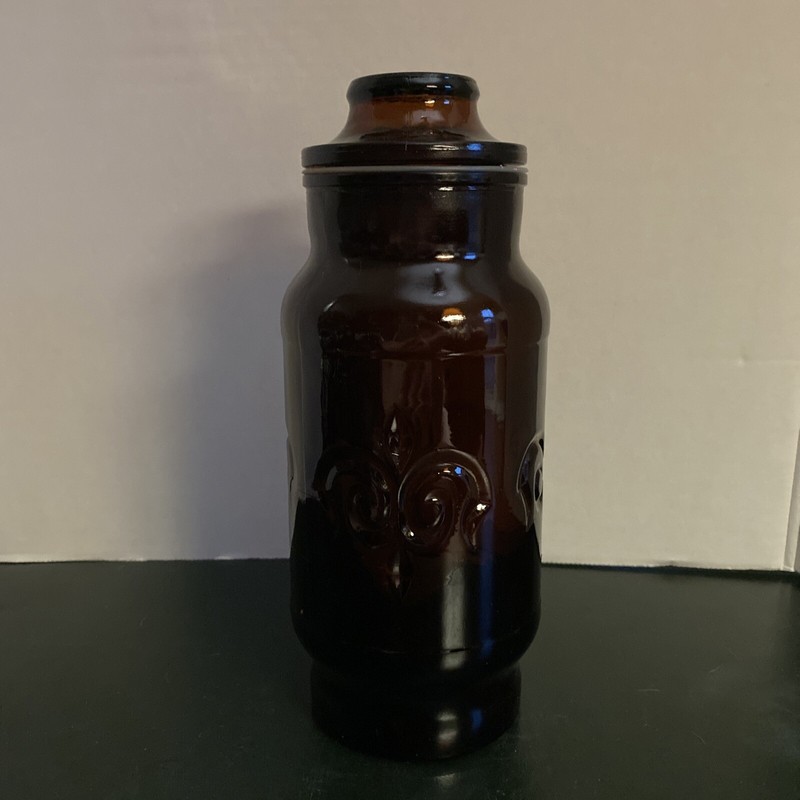 Borden Cremora Jar Canister w/ Lid Glass Apothecary Fleur de Lis 9" Tall VTG