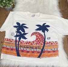 Vintage Ocean Pacific OP Cropped T-Shirt 80s 90s Tropical Surf Keep It Blue Sz L