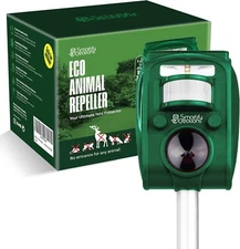 Solar Ultrasonic Animal Repellent Dog Skunk Deer Raccoon Garden Yard Infrared