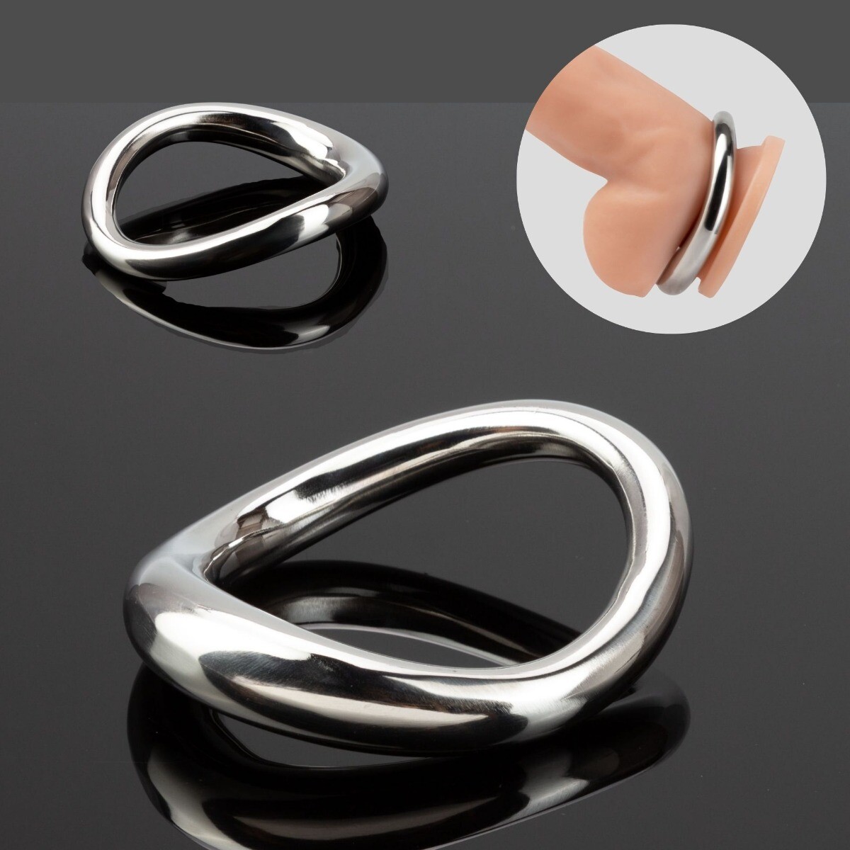 HeavyDuty Steel Metal Ergonomic Curved Oval Cock Ring Penis Enhancer Band  Medium