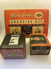 Vintage Mixed Lot Hardware supplies Original Boxes Glue Wire Brush Abrasive Kit