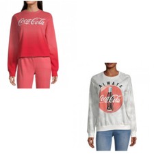 Coke Set of 2 Juniors Womens Crew Neck Long Sleeve Sweatshirts Red White Logo XS