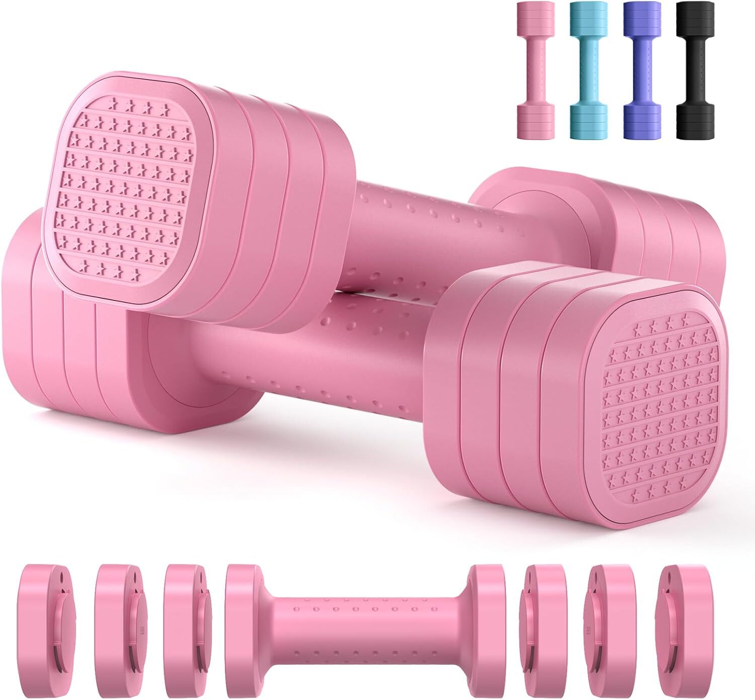 Adjustable Dumbbell Set of 2, 4 in 1 Free Weights Dumbbells for Pink
